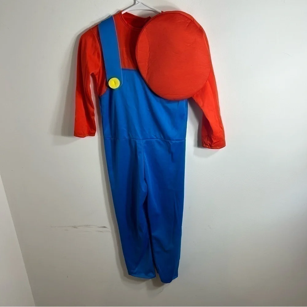 Super Mario Costume Medium Suit & Hat Kids Boys Halloween